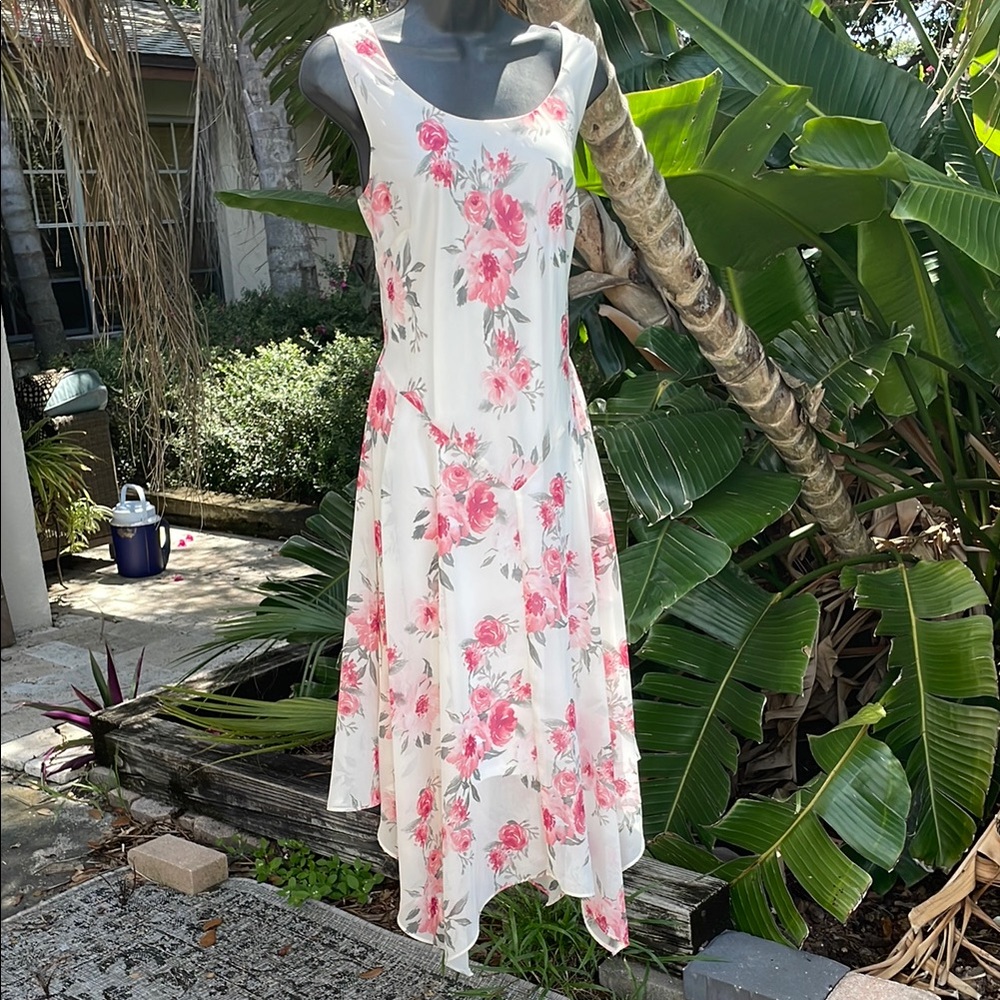 robbie bee floral drop waist asymmetric dress